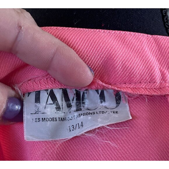 Vintage 80s midi skirt, bubblegum pink polyester, made in Canada by Tamco - Picture 6 of 7